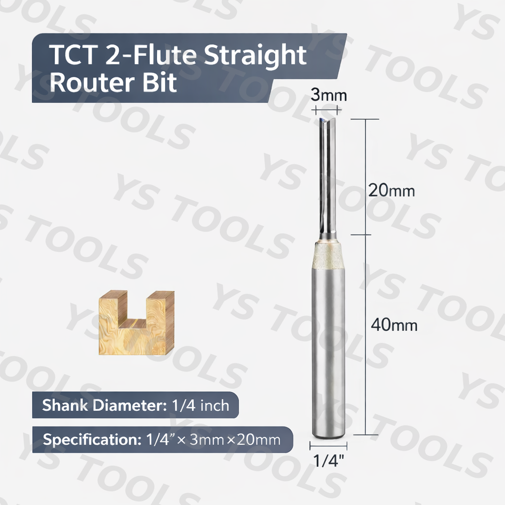 3mm TCT Straight Router Bit – 1/4" Shank – CNC