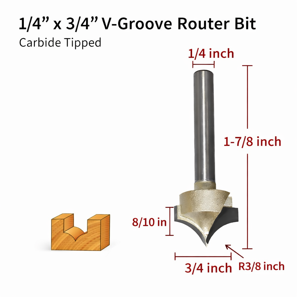 V-Groove Router Bit 1/4" × 3/4" – Carbide Tipped – 1/4" Shank
