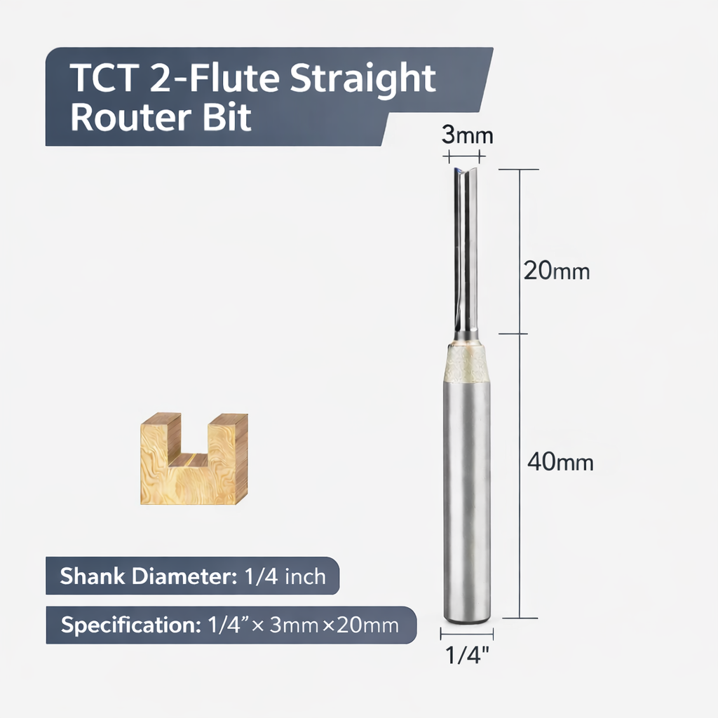 3mm TCT Straight Router Bit – 1/4" Shank – CNC