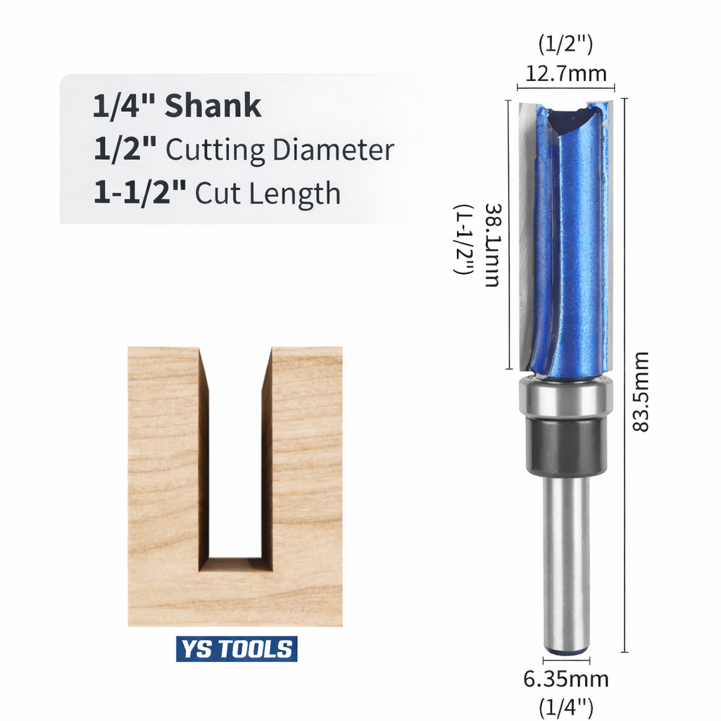 Straight Router Bit 1/2" – 1/4" Shank – 1-1/2" LOC