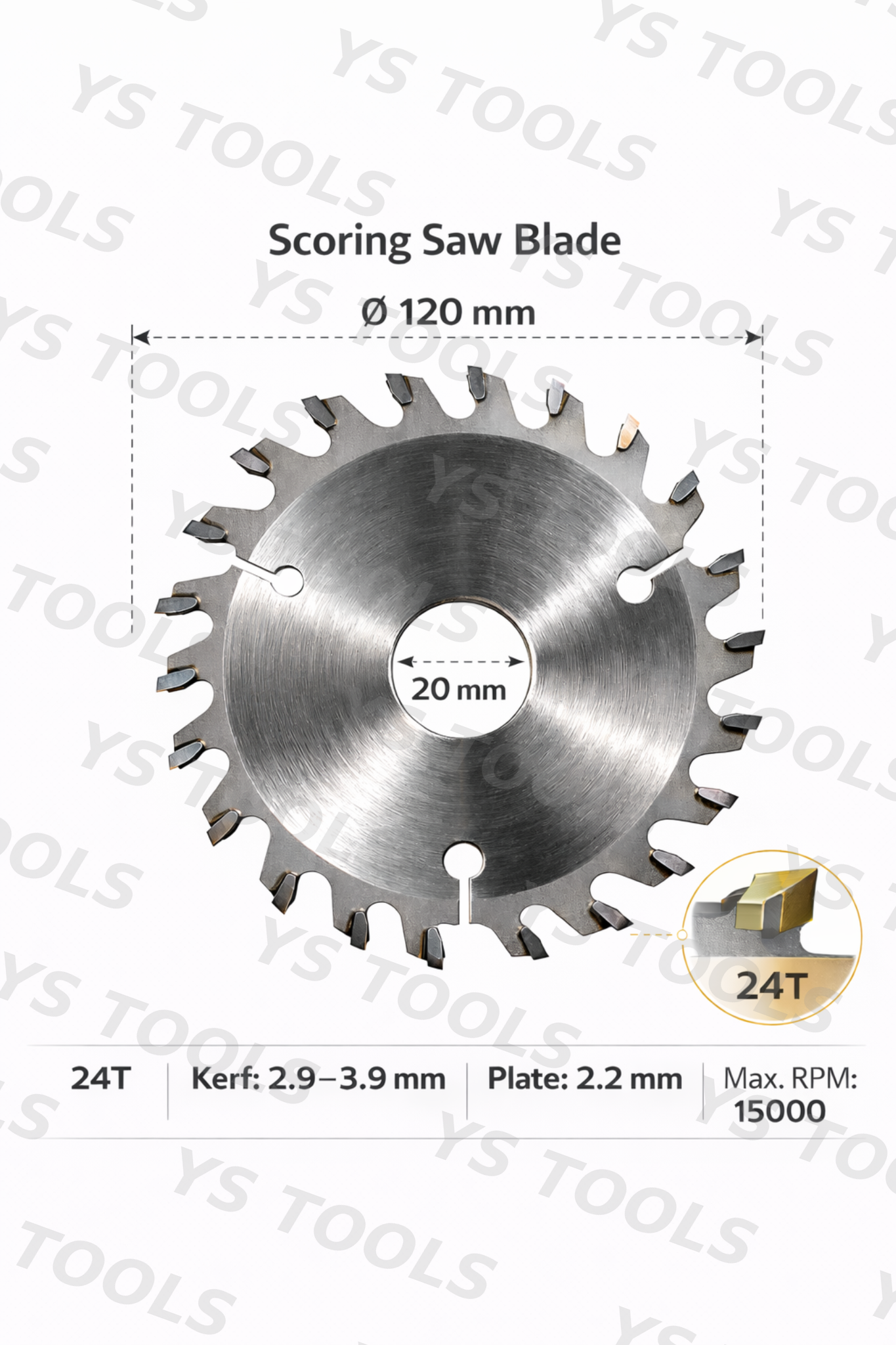 120mm 24T Panel Saw Scoring Blade – 20mm Bore – 2.9mm Kerf – Carbide Tipped