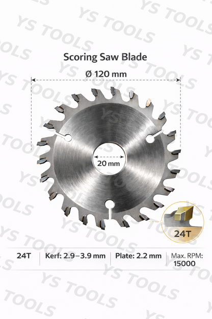 120mm 24T Panel Saw Scoring Blade – 20mm Bore – 2.9mm Kerf – Carbide Tipped