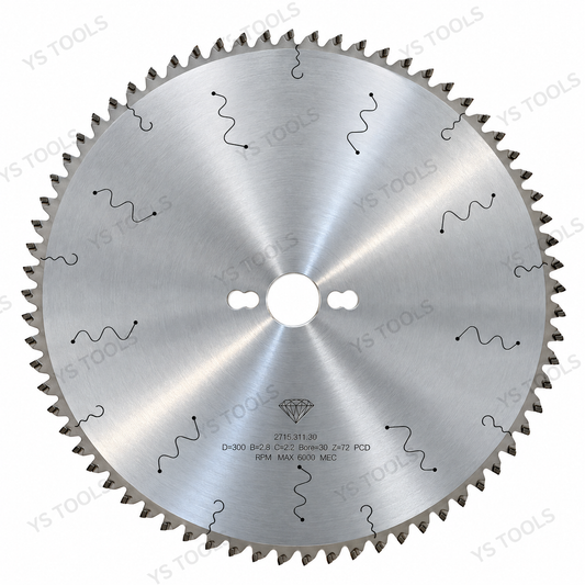 300 mm 72-tooth PCD diamond panel saw blade with 30 mm bore, front view