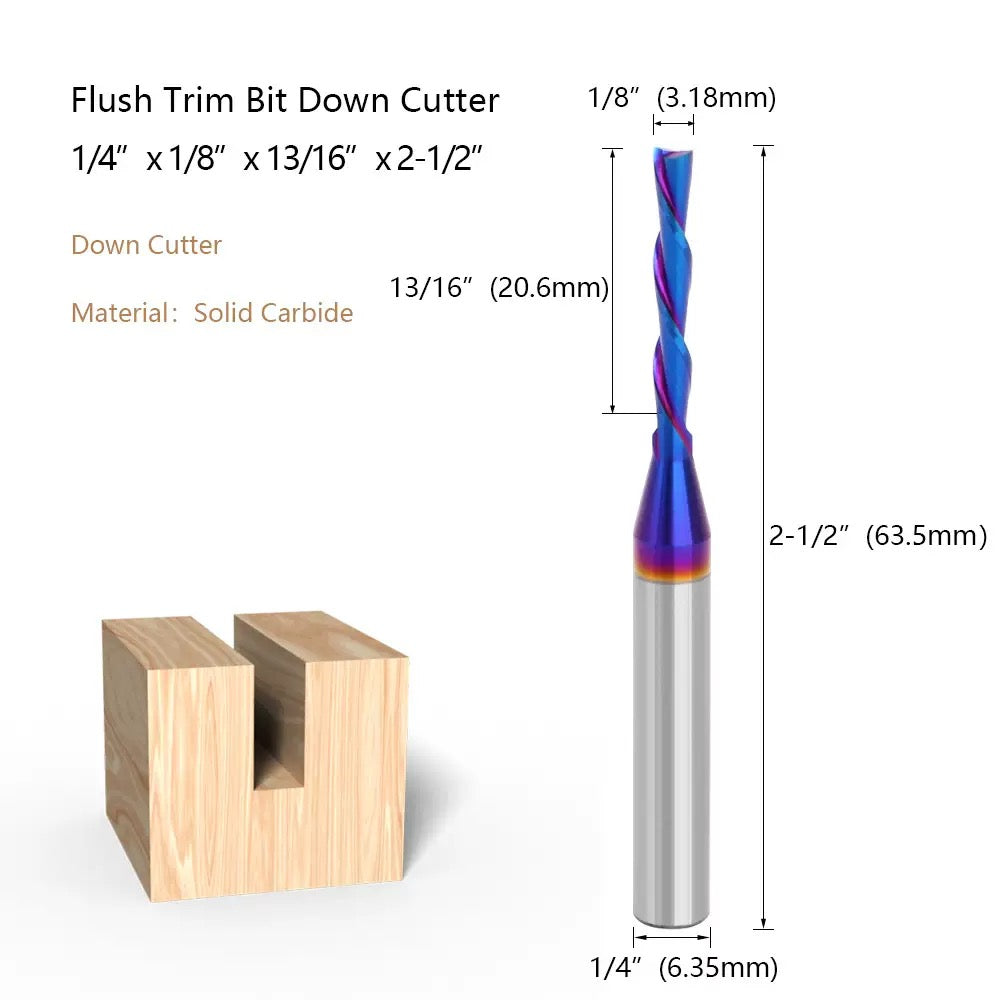 1/8" Solid Carbide Downcut Flush Trim Bit – 1/4" Shank