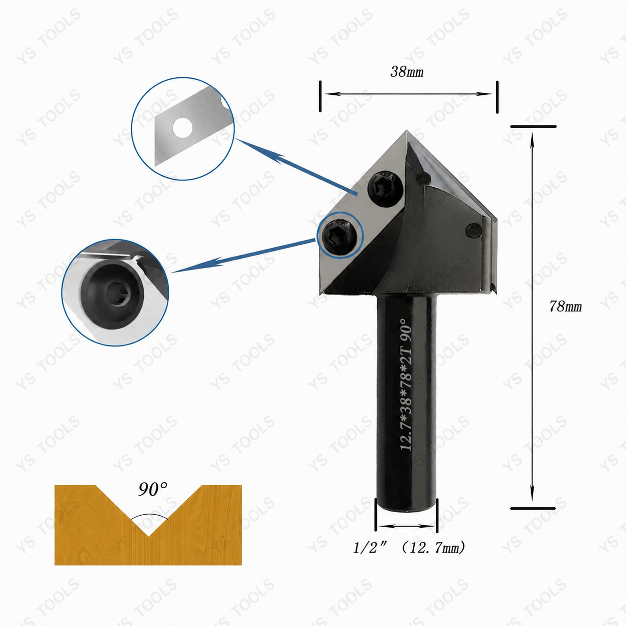Disposable Insert V-Groove Router Bit – 1/2" Shank, Replaceable Blade V Cutter, Multiple Angles